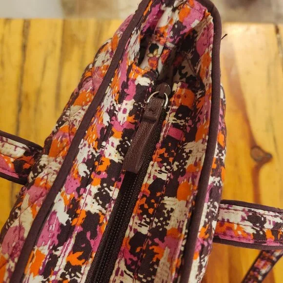 Vera Bradley Classic Tote Bag Houndstooth Tweeds Pink Orange Brown Quilted Retir - Picture 6 of 8
